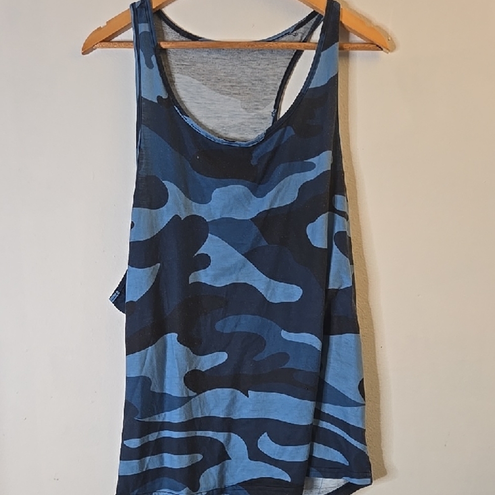 Blue Camo Scoop Neck Tank Top